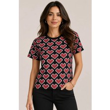Love Moschino Pixel Heart All-Over Printed T-Shirt 100% Cotton
