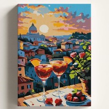 Ertürk Store Sayılarla Boyama Tuval Hobi Seti Kokteyl Manzara Temalı Fırça ve Boya Dahil Set (Çıtalı) 40X50 cm Kendin Yap Sayılarla Tuval Boya Kiti (Kasnaklı)