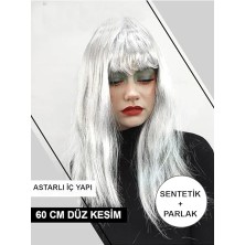 Ertürk Store Parti Peruğu, Platin Gri Gümüş Uzun, Tek Ebat, SMR-D033AVNMUSTRAN, Platin Gri Gümüş