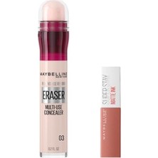 New York Instant Anti Age Eraser Kapatıcı 03 Fair & Mini Super Stay Matte Ink Likit Mat Ruj 65 Seductress Makyaj Seti