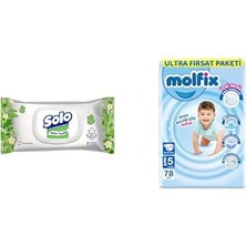 Havlu, Islak, Kapaklı 90 Yaprak X1 + Molfix 3D Junior 5 Beden Aylık Paket 78 Adet, Beyaz X1
