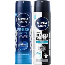 Men Erkek Sprey Deodorant Black& White Invisible Fresh 150 ml + Men Erkek Sprey Deodorant Fresh Active 150 ml