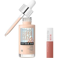New York Super Stay Skin Tint Fondöten 05 & Mini Super Stay Matte Ink Likit Mat Ruj 65 Seductress Makyaj Seti