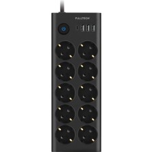 Type-C Port Girişli Akım Korumalı 10'lu Priz, 3 Usb, 1 Type-C Giriş, Isıya Dayanıklı, Grup Priz, Çoklu Uzatma Kablo, Siyah, 1.4 Metre