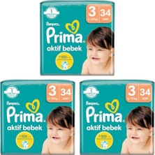 Bebek Bezi Aktif Bebek 3 Beden 34 Adet Standart Paket 3'lü Set