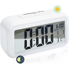 Beyaz Büyük LED Ekranlı Dijital Alarm Saati, 12/24 Saat, Tarih Takvimi, Erteleme ve Gece Lambası