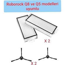 Marmara Avm Filtre, Roborock Q5 ve Q8 Uyumlu Yer Süpürme Fırçası Seti, 2 Yan Fırça, 2 Filtre