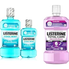 Coolmint Ağız Bakım Suyu 500 ml 250 ml ve Listerine, Total Care, Diş Koruyucu, 6 Etkili Florürlü Ağız Bakım Ürünü, Hafif Tat, Sıfır Alkol, Nane Aromalı, 500 ml