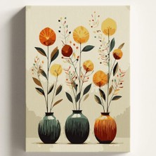 Sayılarla Boyama Tuval Hobi Seti 3'lü Vazo Temalı Fırça ve Boya Dahil Set (Çıtalı) 40X50 cm Kendin Yap Sayılarla Tuval Boya Kiti (Kasnaklı)