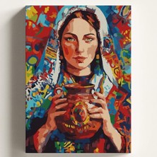 Hobi Seti — Sayılarla Boyama Tuval Anadolu Kızı Temalı Fırça ve Boya Dahil Set (Çıtalı) 50X70 cm Kendin Yap Sayılarla Tuval Boya Kiti (Kasnaklı)