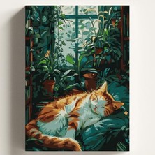 Hobi Seti — Sayılarla Boyama Tuval, Uyuyan Kedi Temalı Fırça ve Boya Dahil Set (Çıtalı) 40X50 Cm, Kendin Yap Sayılarla Tuval Boya Kiti (Kasnaklı)