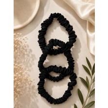 %100 Saf Mulberry Ipek Saç Tokası Seti - Scrunchie (Siyah)