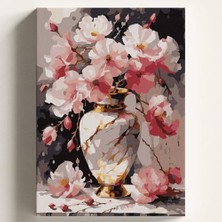 Hobi Seti — Sayılarla Boyama Tuval Pembe Vazo Temalı Fırça ve Boya Dahil Set (Çıtalı) 40X50 cm Kendin Yap Sayılarla Tuval Boya Kiti (Kasnaklı)