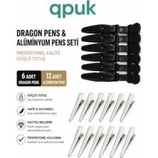 Profesyonel Kuaför Pens Seti, 18 Parça, 6 Adet Dragon Pens + 12 Adet Alüminyum Pens, Kadın