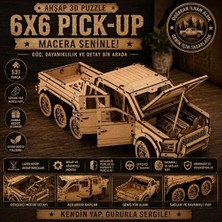 Algwooddesign 6x6 Pick-Up Ahşap Maket Seti 531 Parça – Dıy 3D Puzzle Açılabilir Kapılı Arazi Aracı Koleksiyoner Modeli