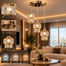 Dolunay Avize Dolunay Gold 3’lü Kristal Taşlı Sarkıt Avize Gold Renk Modern Lüks Tasarım