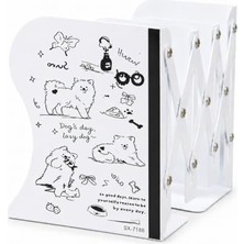 Karikatür Baskılı Teleskopik Metal Kitap Tutucu, Masaüstü Kitap Desteği ve Raf Düzenleyici Stand, 10-50 cm Genişleyebilir, Mıknatıslı Kalemlik Hediyeli, Dog-2