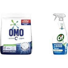 Marmara Avm Active Oxygen Toz Çamaşır Deterjanı Beyazlar Için, 4.5 Kg(1) Cif Power Shine Cleanboost Sprey Temizleyici Banyo Için Temizleyici ve Kireç Çözücü 750 Ml(2)