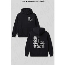 Zoka Wear Satranc Zeka Oyunu Sah Mat Vezir Ön Arka Baskılı Kapüşonlu Sweatshirt