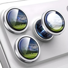 Marmara Avm iPhone 16 Pro-16 Pro Max/17 Pro-17 Pro Max ile Uyumlu Kolay Kurulum Aparatlı Alüminyum Alaşım Çerçeveli ve 9h Sertliğinde Temperli Camlı Lens Koruyucu (Gümüş, Lens Glass)