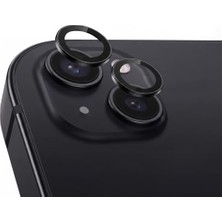 Marmara Avm iPhone 15/15 Plus ile Uyumlu Kamera Lens Koruyucu Alüminyum Alaşım Çerçeveli Telefon Lensi Temperli Cam Koruma (Siyah)