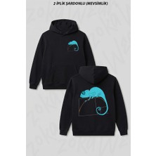 Zoka Wear Fibonacci Spirali Bukalemun Baski Ön Arka Baskılı Kapüşonlu Sweatshirt