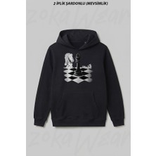 Zoka Wear Satranc Zeka Oyunu Sah Mat Vezir Ön Baskılı Kapüşonlu Sweatshirt