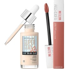 Kadıoğlu Ticaret Mat, Maybelline New York Super Stay Matte Ink Likit Ruj - 65 Seductress - Nude & Super Stay Skin Tint Fondöten - 03 Makyaj Seti