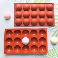 Kadıoğlu Ticaret Siliko World 15'li Yarım Küre Muffin, Çikolata, Kek Kalıbı, Silikon 5 Cm, Kırmızı