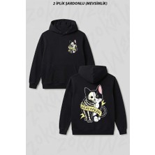 Zoka Wear Schrodinger In Kedisi Canli Olu Ön Arka Baskılı Kapüşonlu Sweatshirt