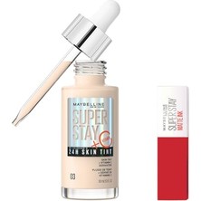 Kadıoğlu Ticaret New York Super Stay Skin Tint Fondöten - 03 & Mini Super Stay Matte Ink Likit Mat Ruj - 20 Pioneer Makyaj Seti