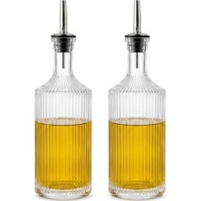Kadıoğlu Ticaret Yağdanlık, 2'li Pure Model Şeffaf Cam, Seti - Optikli (Çizgili) Tasarım, Paslanmaz Akıtmaz Uçlu Yağ ve Sirke Şişesi (750 ml x 2 Adet)