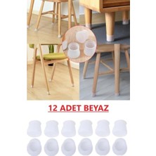 Kadıoğlu Ticaret Masa Sandalye Ayak Koruyucu Beyaz Silikon Zemin Koruyucu, 12 Adet