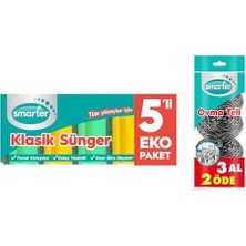 Kadıoğlu Ticaret Klasik Bulaşık Süngeri 5'li+Ovma Teli 3'lü