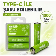 Trendexa Kalem — Aa Şarj Edilebilir Pil 1.5V 1000 Döngü USB Type-C Girişli Aa Pil 2'li