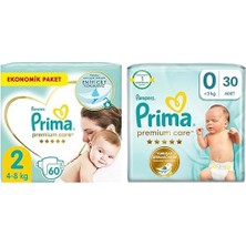 Trendexa Bebek Bezi Premium Care 2 Beden 60 Adet Mini Jumbo Paket & Bebek Bezi Premium Care 0 Beden 30 Adet Prematüre Tekli Paket