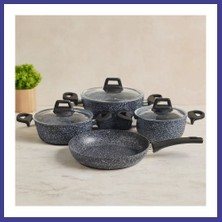 Bezos 7 Parça Granit Tencere ve Tava Seti (20-24CM Derin, 27CM Cam Kapak, 26CM Tava) Mrl