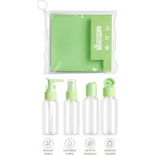 Trendexa Şişe, Seyahat, Seti 150 ml x 4 – Uçak Uyumlu, Sızdırmaz Kapaklı, Şeffaf Taşıma Çantalı, Kozmetik ve Sıvı Taşıma Seti (Pompa, Sprey ve Kapaklı Şişeler) (Mor)