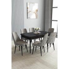 Trendexa Zümra Serisi, Siyah Mermer Desen 80X132 Açılabilir Mdf Mutfak Masası Takımı 6 Adet Sandalye Gri 80 x 132