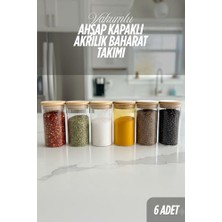 Trendexa Etiket Hediyeli Ahşap Kapaklı Vakumlu Akrilik Baharatlık Takımı 6 Adet 200 ml