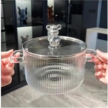 Trendexa Borosilikat Cam Tencere 1700 ml Isıya Dayanıklı Figürlü Kulp