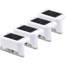 Trendexa Beyaz Solar Güneş Enerjili Beyaz Köşebent Merdiven Veranda Bahçe LED Lamba Dekoratif Dış Mekan Aydınlatma 4'lü