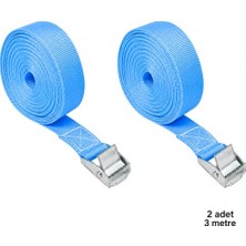 Trendexa Kargo Bağlama Kayışı 3 Metre Açık Mavi Metal Tokalı 2 Adet, 100% Polyester, Gevşeme Yapmaz, Çok Amaçlı Kullanım, Bisiklet & Yük Sabitleme, Kamp & Arı Kovanı