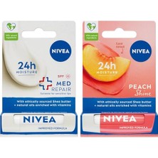 Trendexa Med Repair Dudak Bakım Kremi, Spf 15 4,8 ml + Şeftali Dudak Bakım Kremi 4,8 G, Şeftali Kokusu