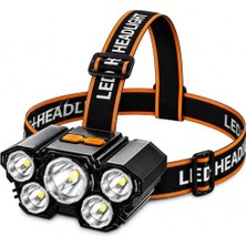 Trendexa USB Şarjlı 5 LED Kafa Feneri Ipx5 Su Geçirmez 3 Aydınlatma Modlu Güçlü Işık Kamp Av Balıkçılık Koşu ve Tamir Işleri Için Yüksek Parlaklık Ayarlanabilir Baş Bantlı Uzun Ömürlü Acil Durum Işık