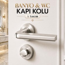 Trendexa (1 Takım) Nisa Saten Renk Yuvarlak Rozetli Banyo Wc Tuvalet Kapı Kolu Sağa ve Sola Uygun