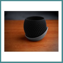 Bezos 3D Baskı Küre Saksı - Kafes Dokulu Iki Parçalı Dekoratif Saksı - Siyah-Gri Mac