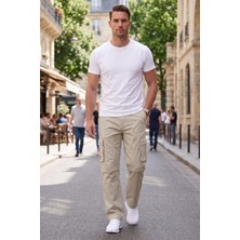 RizzUP Erkek Relaxed Fit Bol Kesim Likralı Açık Gri Outdoor Kargo Pantolon – Çok Cepli Geniş Paça 1705421