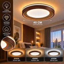 Dolunay Avize Dolunay Ahşap Görünümlü Yuvarlak LED Tavan Avizesi 3 Renk Aydınlatmalı Modern Tasarım 40 cm