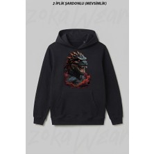 Zoka Wear The Intense Roar Of The Dark Titan Godzilla Ön Baskılı Kapüşonlu Sweatshirt